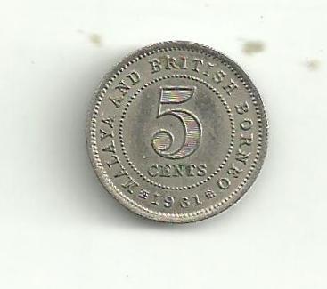 5 Cent Malaya a Britské Borneo 1961