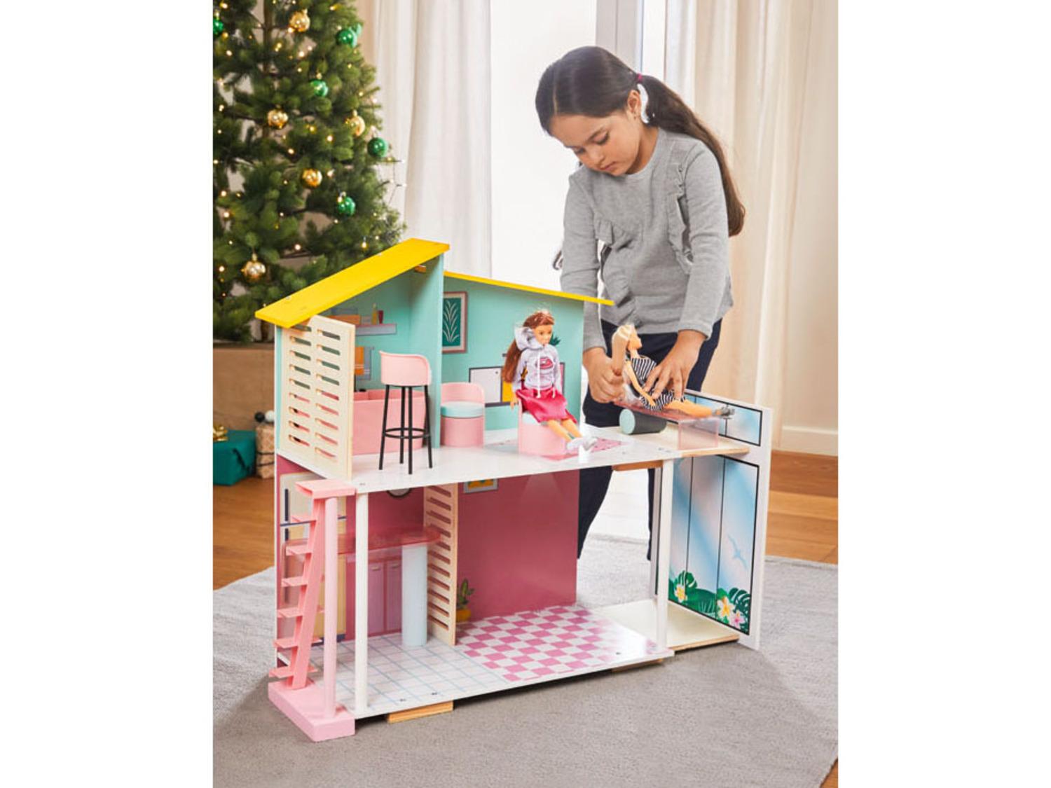 Drevený domček pre väčšie bábiky s vysúvacou terasou a vybavením !!! - Hračky