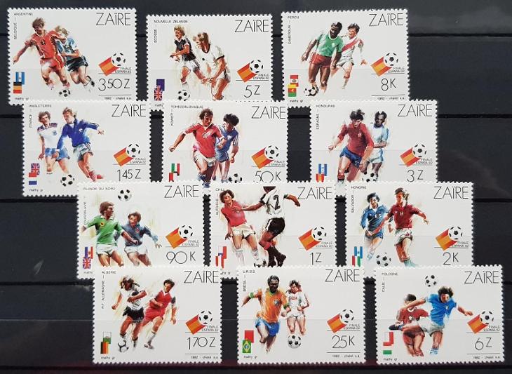 Zaire MS Futbale 1982, kompletná séria 12ks známok - Známky
