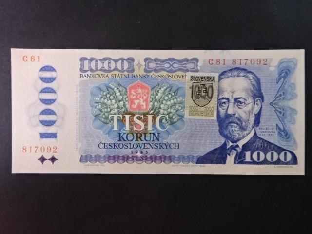 Slovensko 1000 Sk/Kčs 1985 séria C 81 koliesok čísla ďalej od seba stav -N- - Bankovky