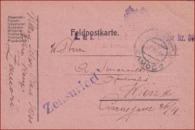RU 1916 Feldpost Zamosc * Feldpostkarte, razítko, regiment * F214