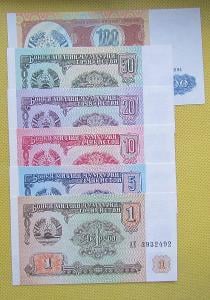 Tádžikistán sada 1,5,10,20,50 a 100 Rubl 1994
