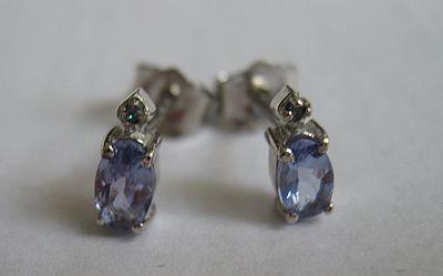 Mini náušnice s prírodnými tanzanitmi a modrými diamantmi, AG 925/1000 - Strieborné šperky