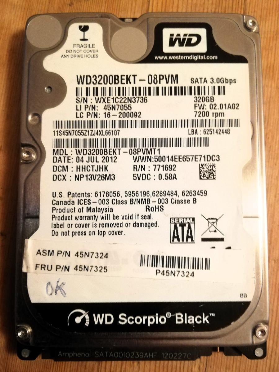 WDC WD3200BEKT-08PVMT1, 320 GB, 7200 ot., 16MB, poškodený - Komponenty pre PC