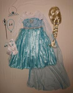 Kostým Elsa šaty, závoj, mega set, vlasy,104-116
