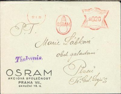 10B6696 Dopis - frankotyp OSRAM a.s. Praha - Plzeň