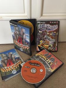 PC CD ROM: Sim City 4 +ExpansionPack4 Rush Hour, Rollercoaster Tycoon3