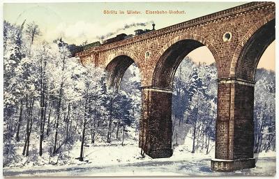 !!! Starožitné: vlak, lokomotiva, železnice, zimní viadukt, 1908 !!!