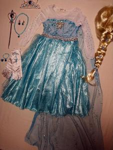 Kostým Elsa šaty, závoj, mega set, vlasy, 98-104