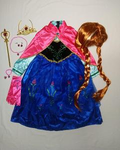 Kostým Anna šaty pelerína, mega set, vlasy, 98-110