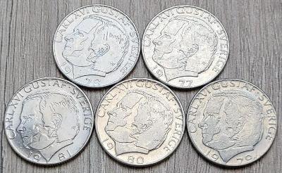 konvolut 5 mincí 1 koruna Švédsko 1977 - 1981