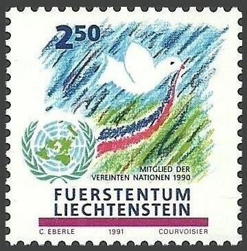 Lichtenštejnsko 1991 Členství v OSN Mi# 1015 Kat 4.40€ 