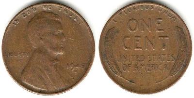 1 Cent 1945, značka S ! - USA
