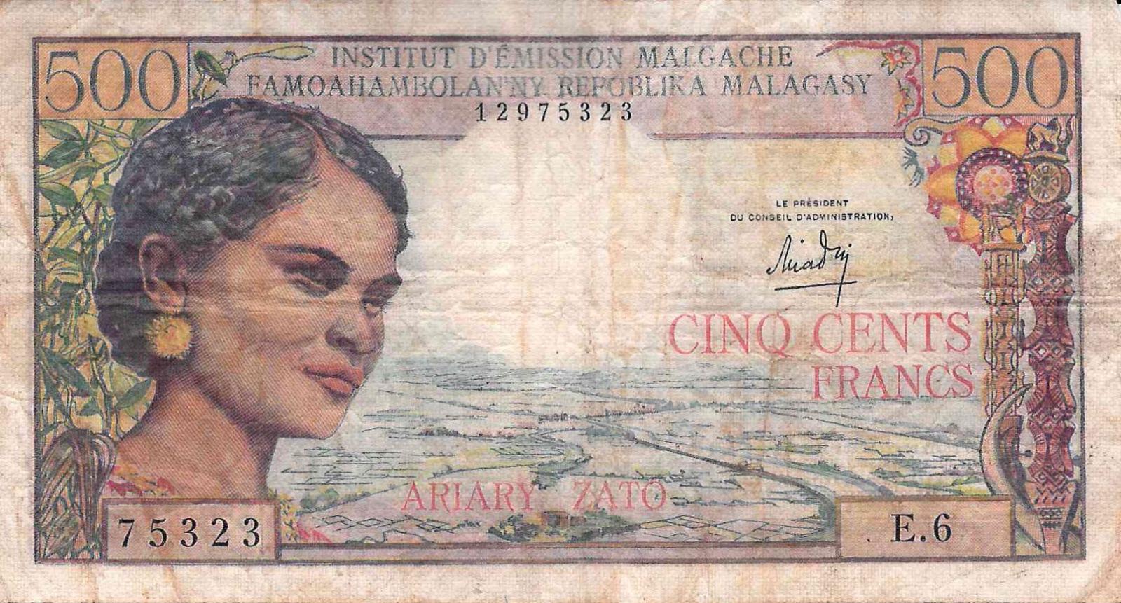 Madagaskar, 500 frankov, bez dátumu, Pick 58a, F - Zberateľstvo