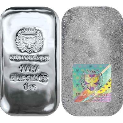 1oz strieborný zliatok Germania Mint Cast Bar Hologram