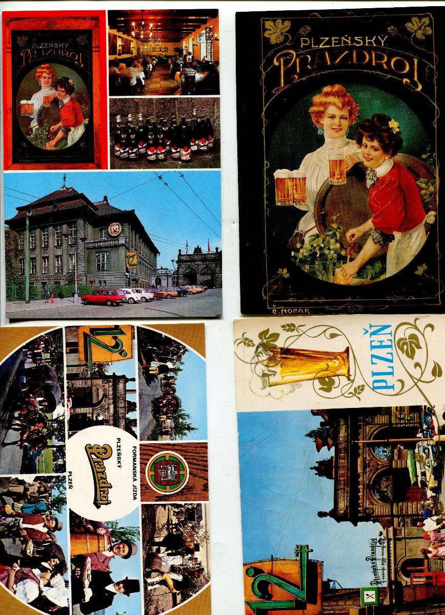 Plzenský pivovar 4 pohľadnice, 80. roky - Nápojový priemysel