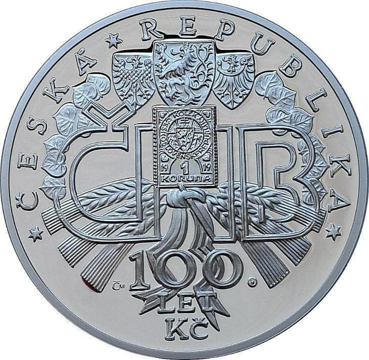 Strieborná medaila ČNB s motívom zlatej mince 100.000.000 Kč - Numizmatika