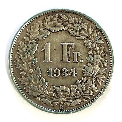 Stříbrný 1 Frank, 1934 B Švýcarsko