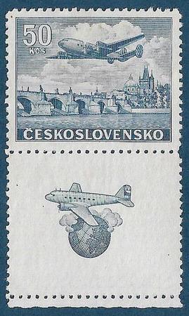 ČSR 1946 - letecká známka s dolním kuponem