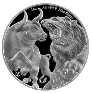 Byk a medved (bull and bear) 1oz stříbrná investicni mince, 2021, 9999