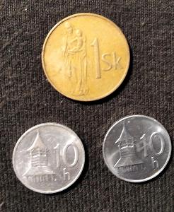 Mince,Slovensko,1 koruna+2x10 halierou