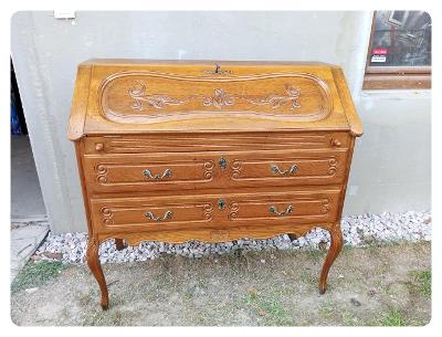 Starožitný dřevěný zdobený psací - kosmetický stůl - komoda  