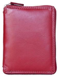 Unisex kožená peňaženka tmavo červená dookola na zips s ochranou dát