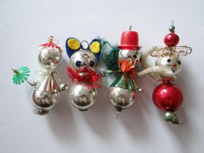 4x žinylkové vánoční ozdoby, Jablonecko či Dolní Poustevna cca 1950-60