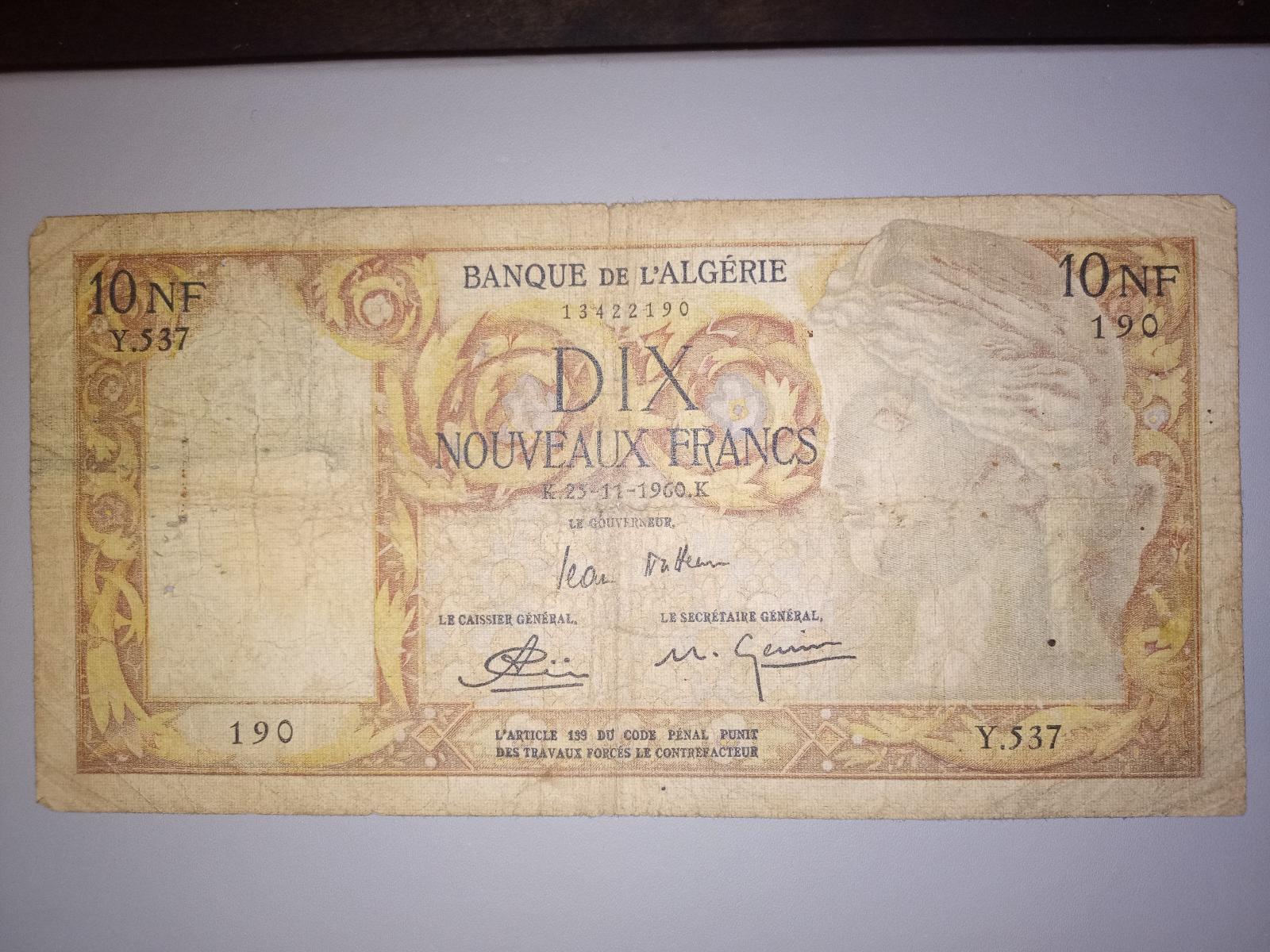 10 francs Alžírsko 1960. - Zberateľstvo