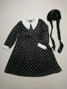 Školačka Wednesday Addams, šaty a vlasy, 146-158