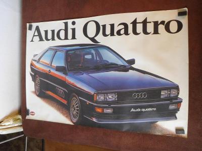 2x starý auto plakát ( prospekt )velký 80 x 120cm AUDI Quattro + Coupé