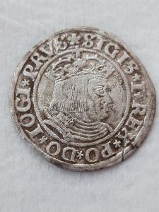 stříbrná mince - groš Zikmund I. ražba 1530, velmi pěkný