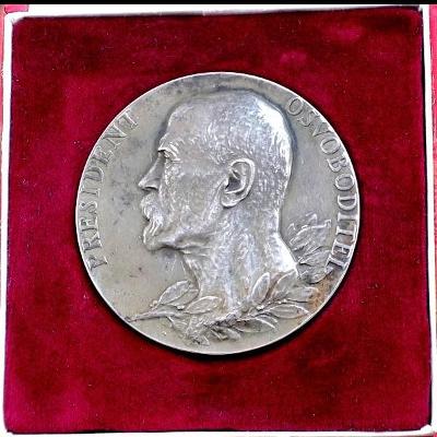 stará medaile president T.G.Masaryk 60mm 1937 úmrtní  etue, Španiel