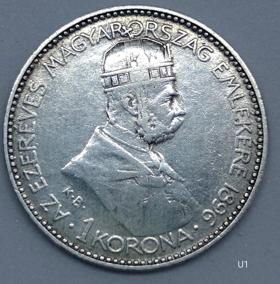 Strieborná minca 1 koruna 1896 KB Príchod Maďarov - Numizmatika