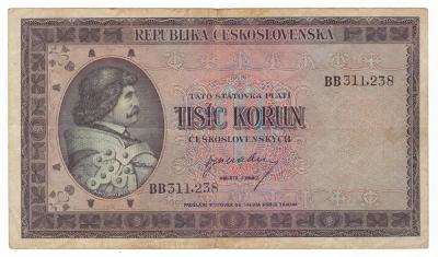 1945 (ČSR II) - Bankovka 1000 Kčs, série BB, NEperfo, od 1 Kč (3035)