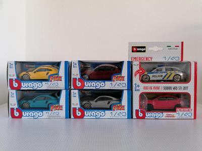 Bburago Alfa Romeo Giulia, Audi A6, Subaru WRX STI, Porsche 911 GT2 RS