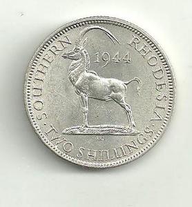 2 Shilling Južná Rhodézia 1944 striebro ( vzácny ročník)