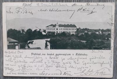 Zábřeh na Moravě - pohled na české gymnázium - dlouhá adresa - 1902