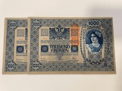 1000 KORUN RU S PŘÍTISKEM- 1902 - SÉRIE 1813 - 2 KUSY POSTUPKA