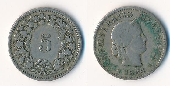 Švýcarsko 5 rappen 1884