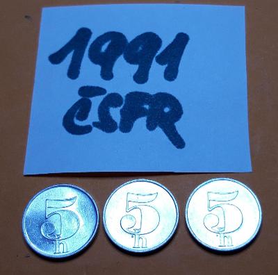 ČSFR mince 5 haléř 1991; 3ks 