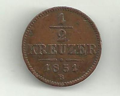 1/2 krejcar RU 1851 B