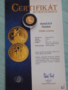 Česko zlatá medaila 2g Au príbeh Golema s certifikátom PROOF