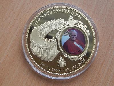 Vatikán pozlátená medaila 70mm Ján Pavol II. PROOF