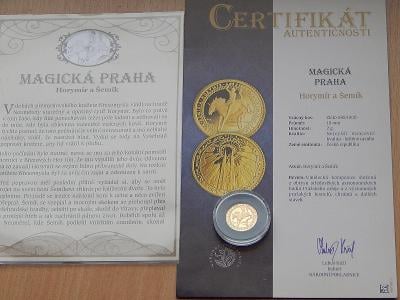 Magická Praha zlatá medaile Horymít a Šemík PROOF 2g Au 585 čŠU002 