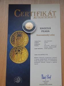 Magická Praha zlatá medaile Staroměstský Orloj PROOF 2g Au 585 čŠU002 