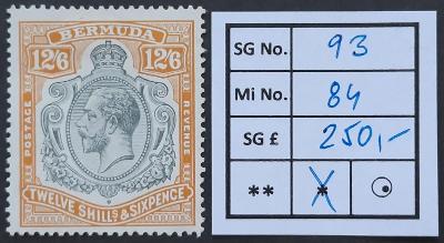 Anglické kolonie - Bermudy 1924, SG 93 / Mi. 84 * HLEDANÁ ! SG 250 £