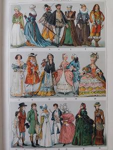 Kostýmy, historické oblečení 6 ks tisků