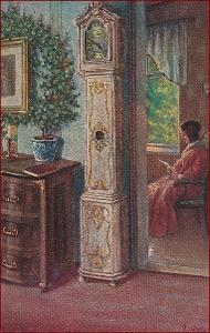 Žena * sloupové hodiny, nábytek, interiér domu, sign. Witt * M3529