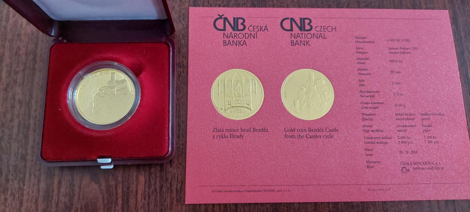 Zlatá minca 200 € Hrad Bezděz 2016 Proof - Numizmatika